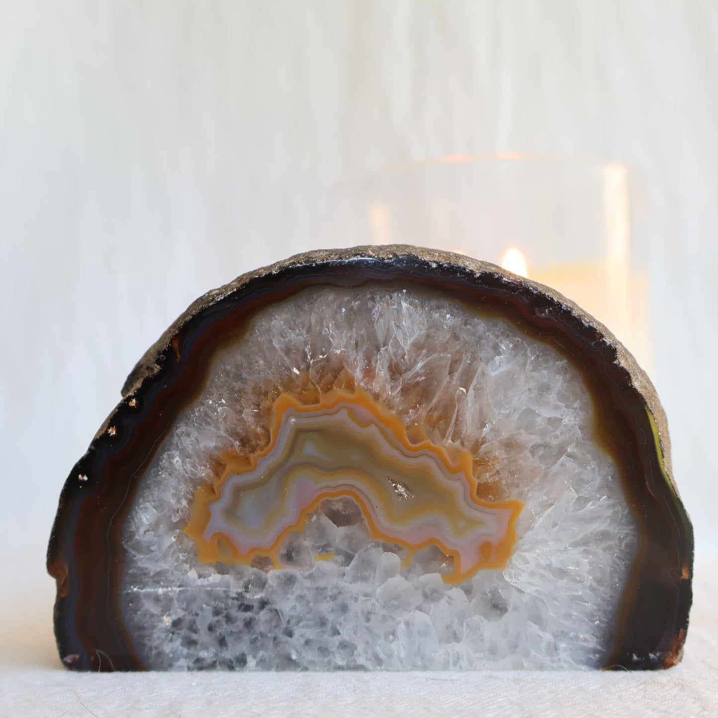 Druzy Agate geodes with sparkling crystal centres and natural earthy banding