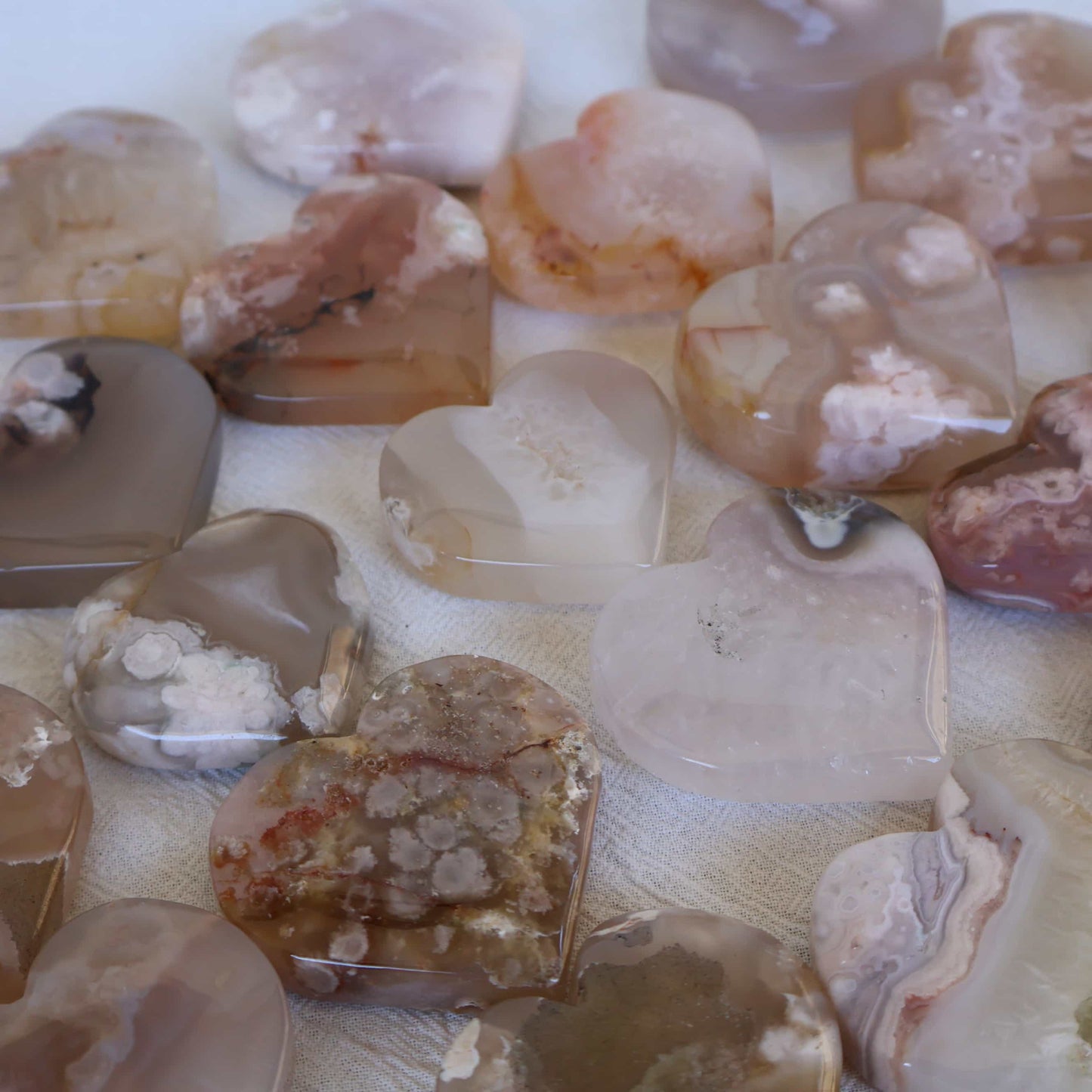 flower agate heart carving natural crystal healing