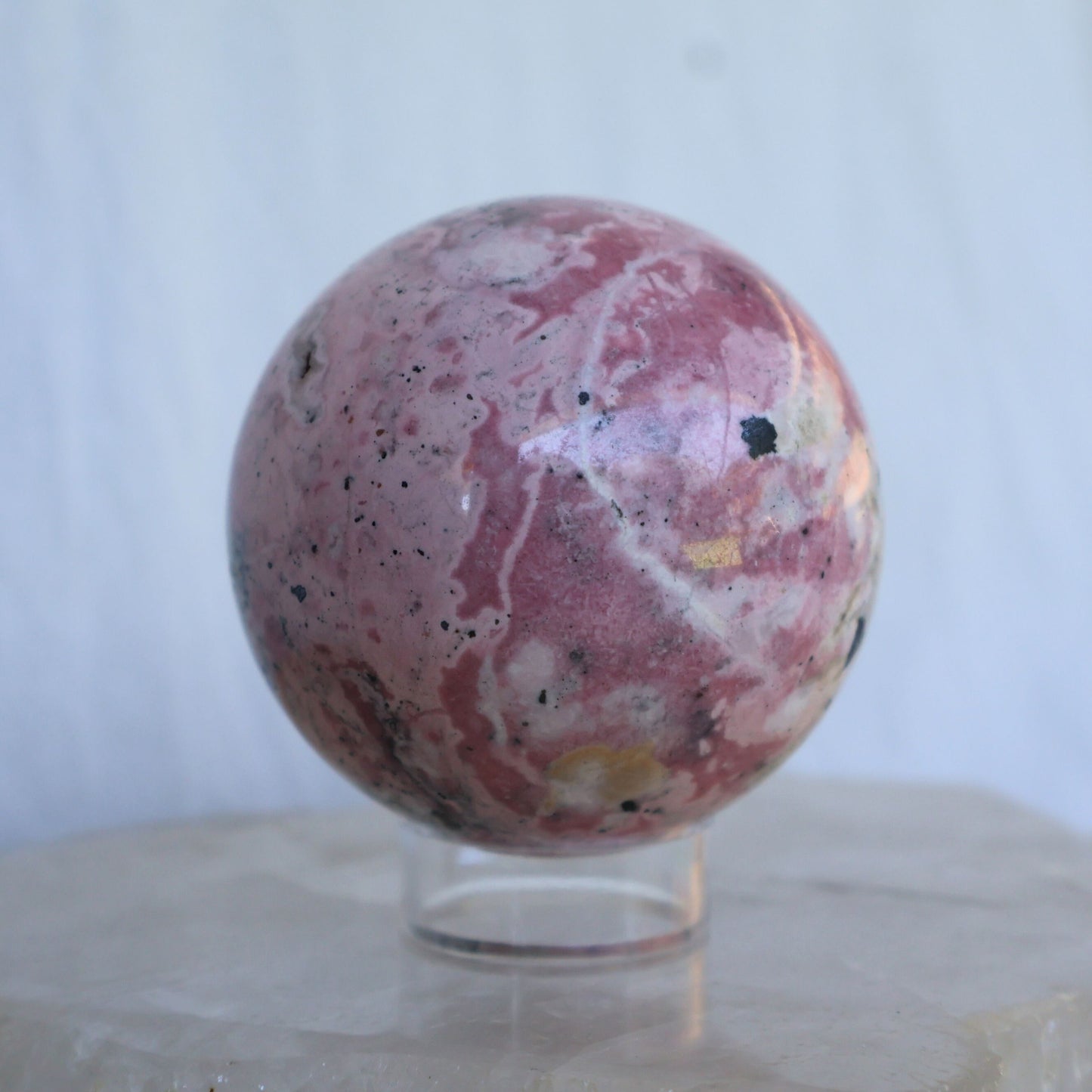 bubblegum pink peruvian rhodonite large sphere natural crystal