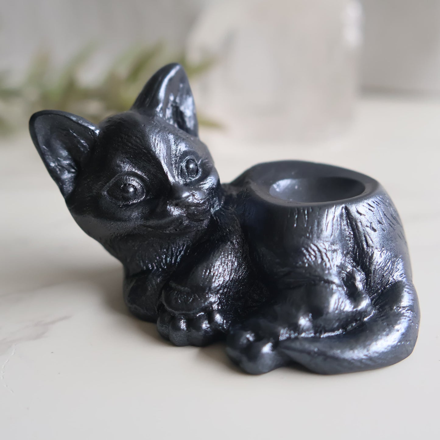 lying cat sphere stand holder white or dark grey fits 4cm crystal spheres stonewild australia