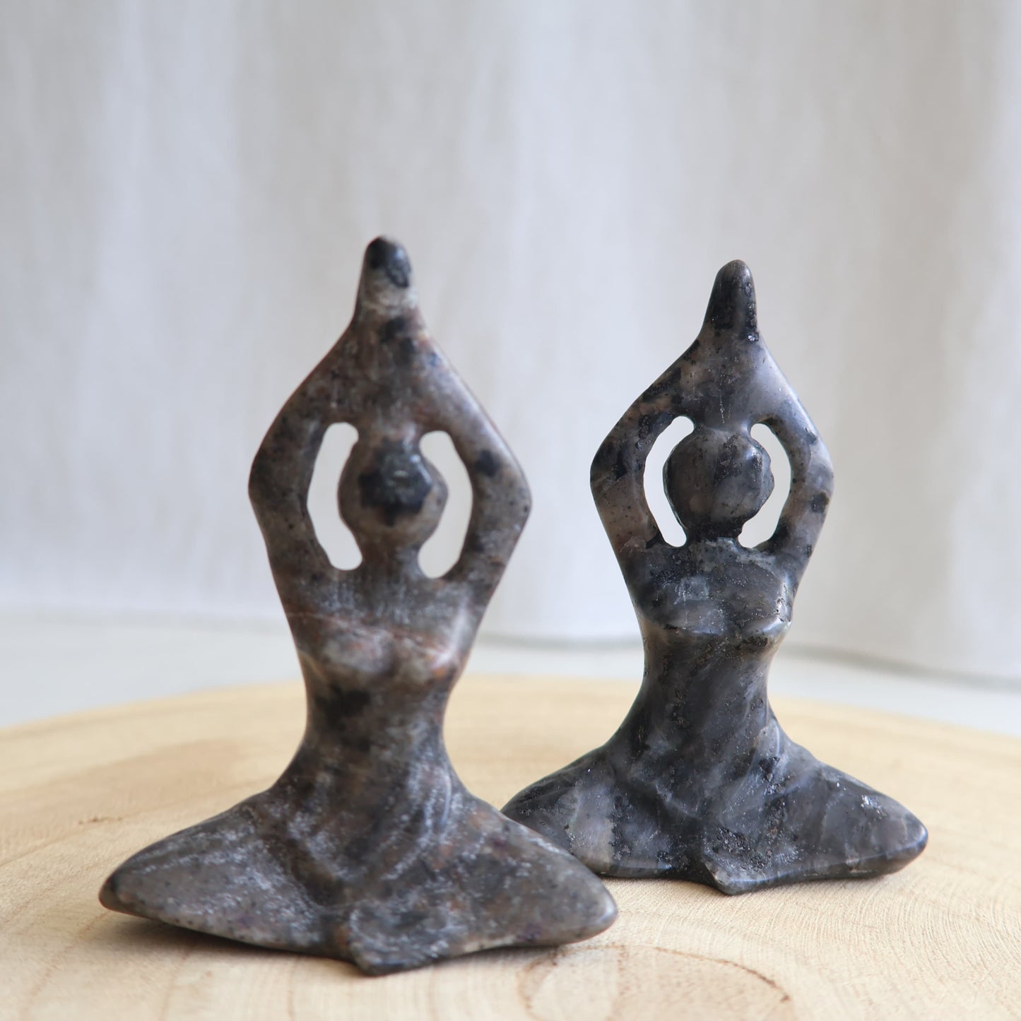 yoga lady crystal carving 7.5cm yooperlite larvikite meditation statue stonewild australia