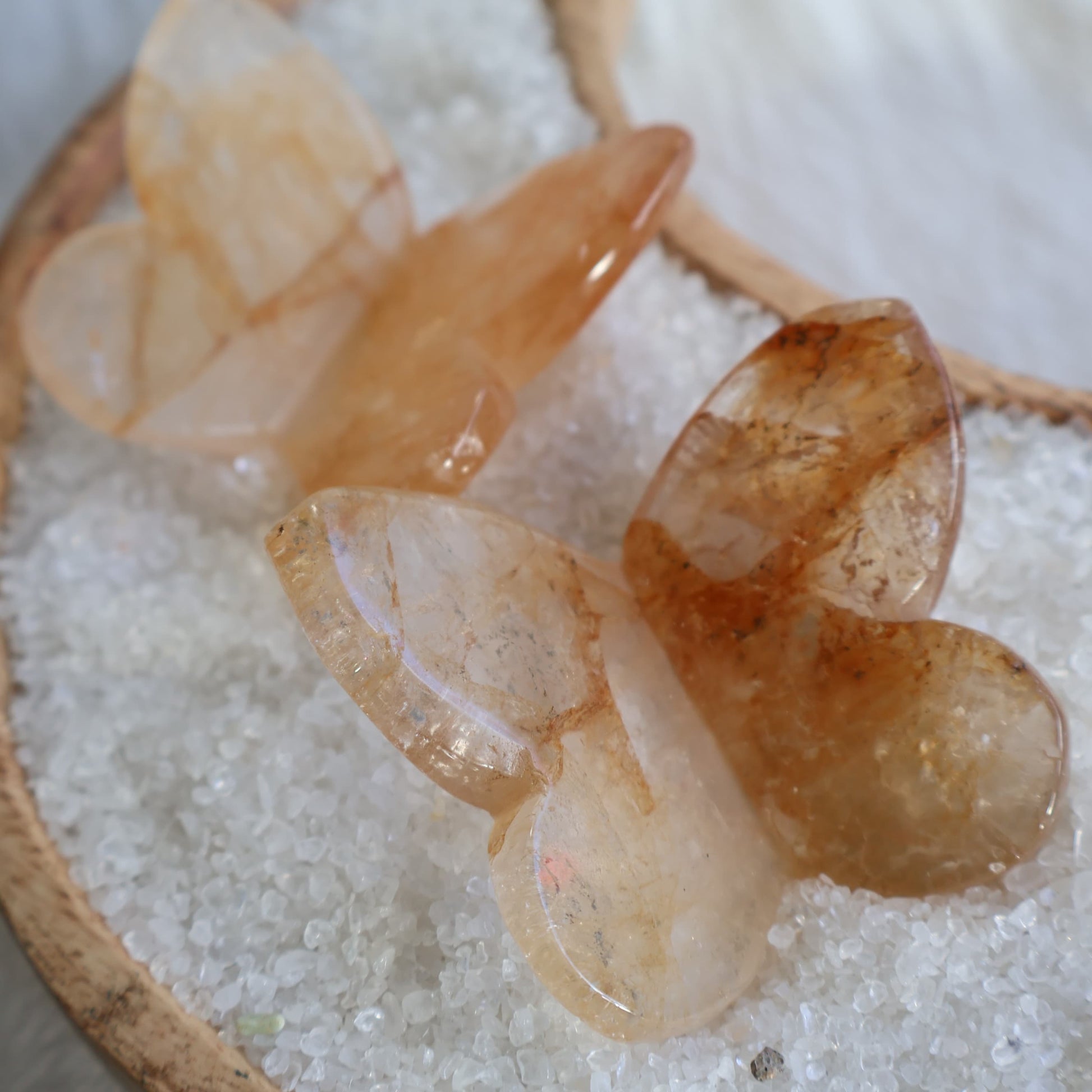 Crystal butterfly carvings available in Sodalite, Fire Quartz, Dream Amethyst, Red Jasper, Dragon Bloodstone, Tiger's Eye, Golden Healer, Fluorite, Yellow Calcite and Crazy Lace Agate.