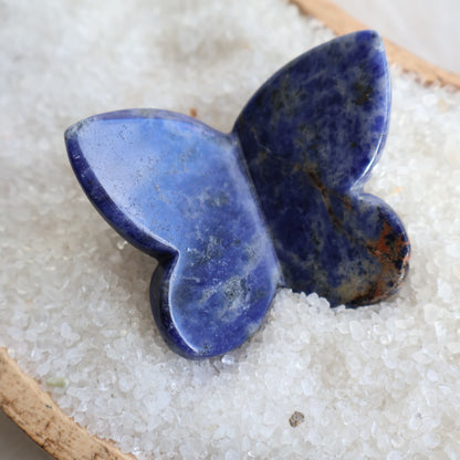 Crystal butterfly carvings available in Sodalite, Fire Quartz, Dream Amethyst, Red Jasper, Dragon Bloodstone, Tiger's Eye, Golden Healer, Fluorite, Yellow Calcite and Crazy Lace Agate.