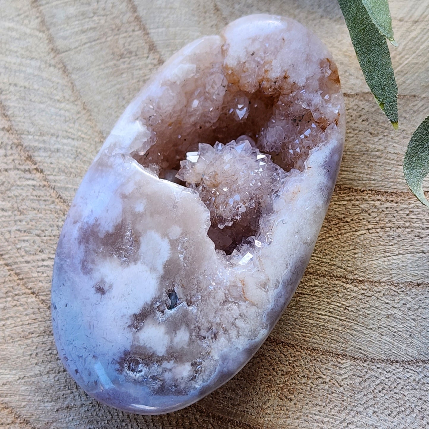 Flower Agate | Palm Stone with Druzy - Small