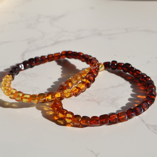 amber 5mm square bead bracelet golden resin beads stretch bracelet natural amber jewellery