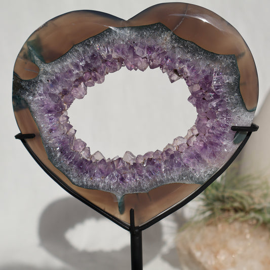 Agate with Amethyst Druzy | Portal Heart on Stand