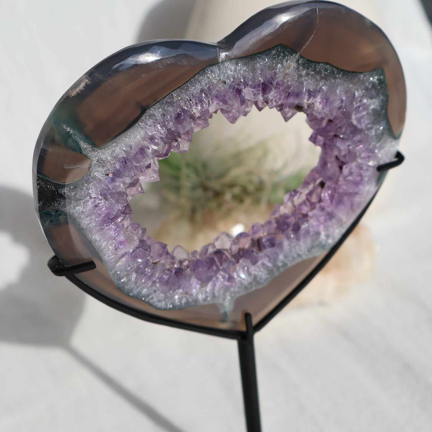 Agate with Amethyst Druzy | Portal Heart on Stand