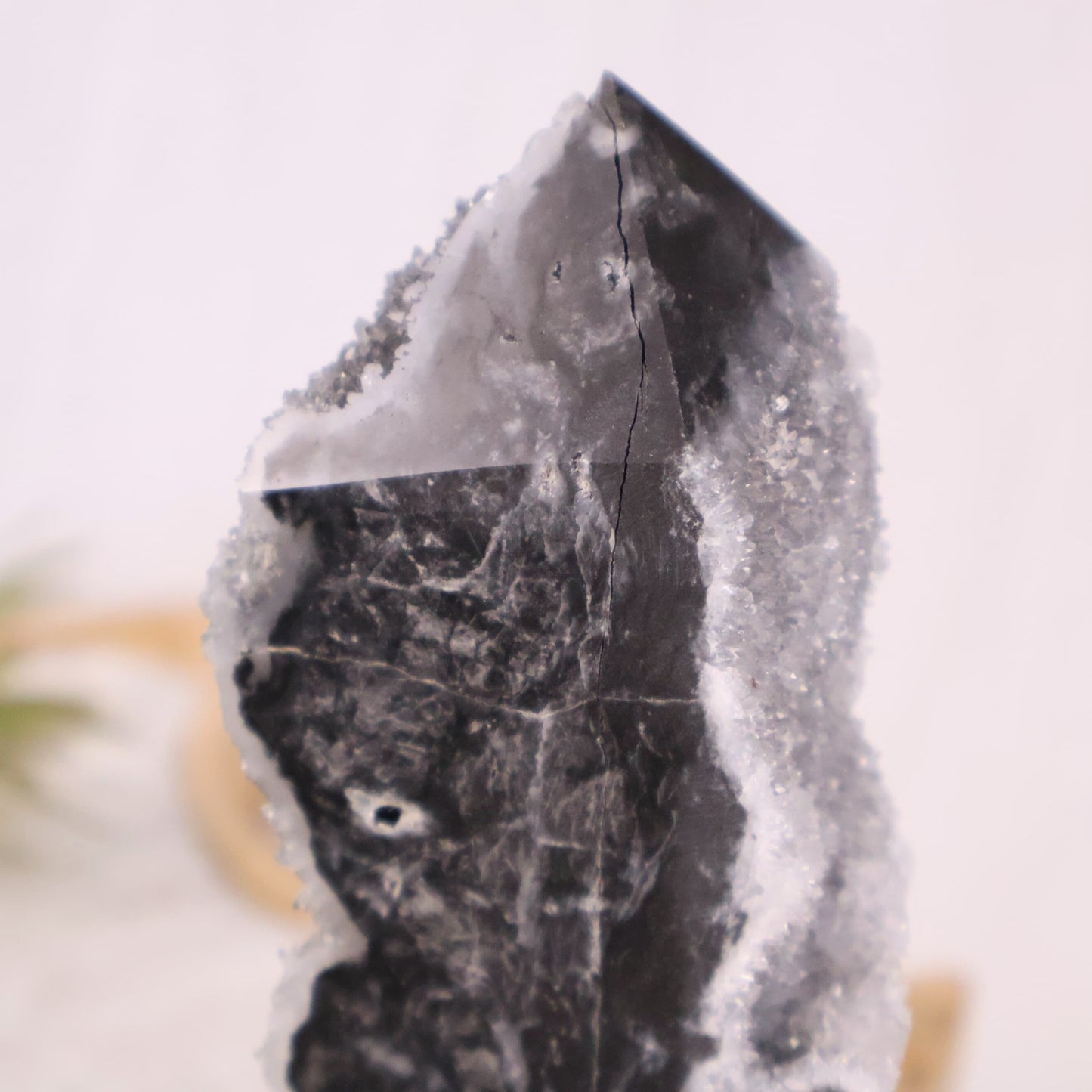 beautiful black sphalerite tower with druzy natural crystal