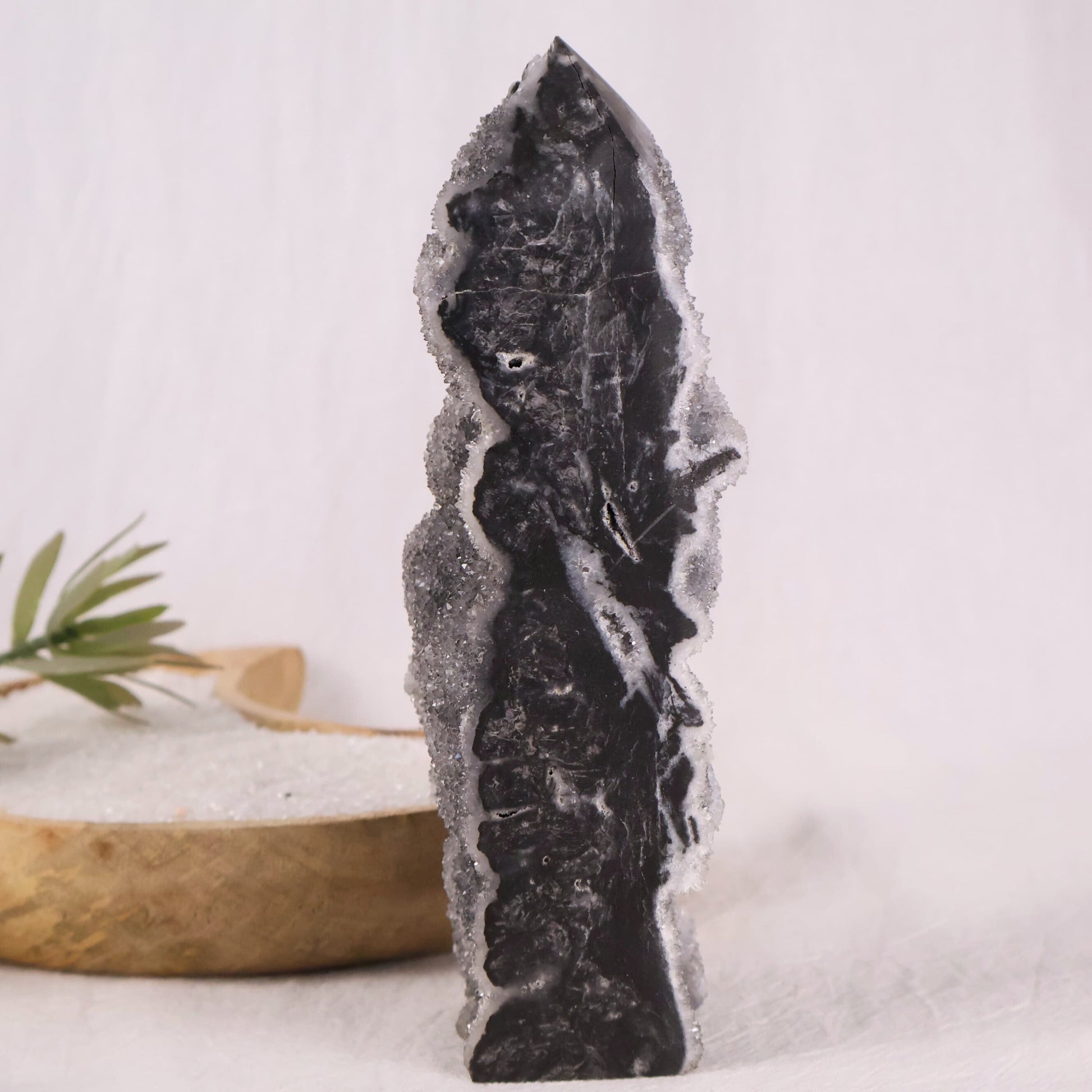beautiful black sphalerite tower with druzy natural crystal