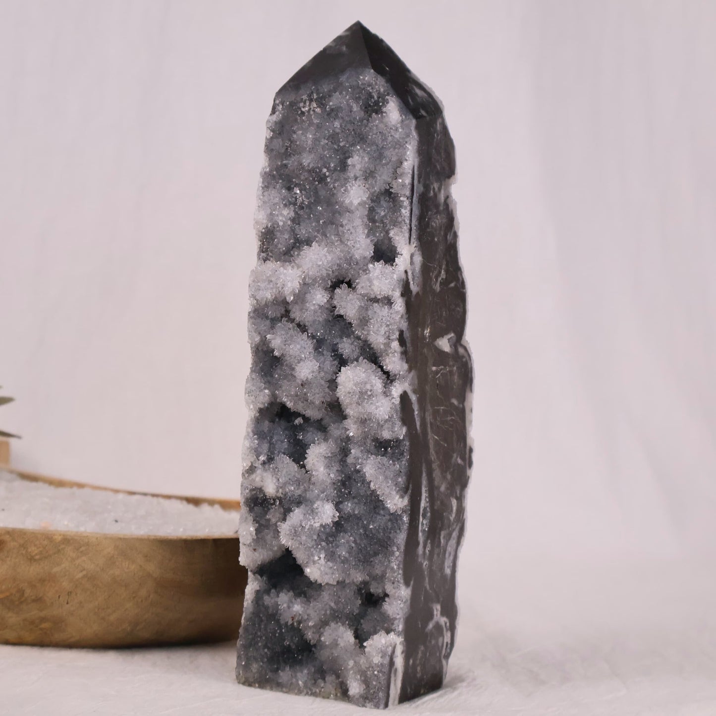 beautiful black sphalerite tower with druzy natural crystal
