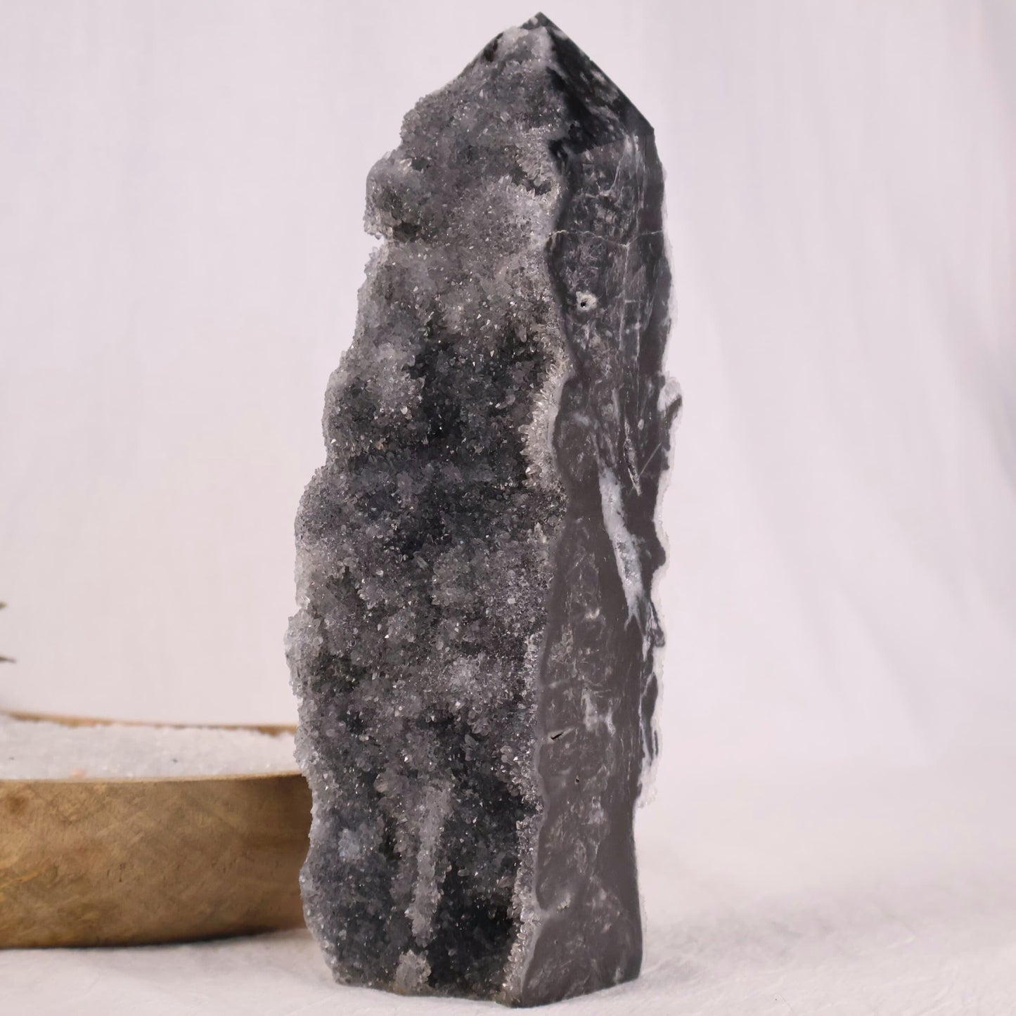 beautiful black sphalerite tower with druzy natural crystal