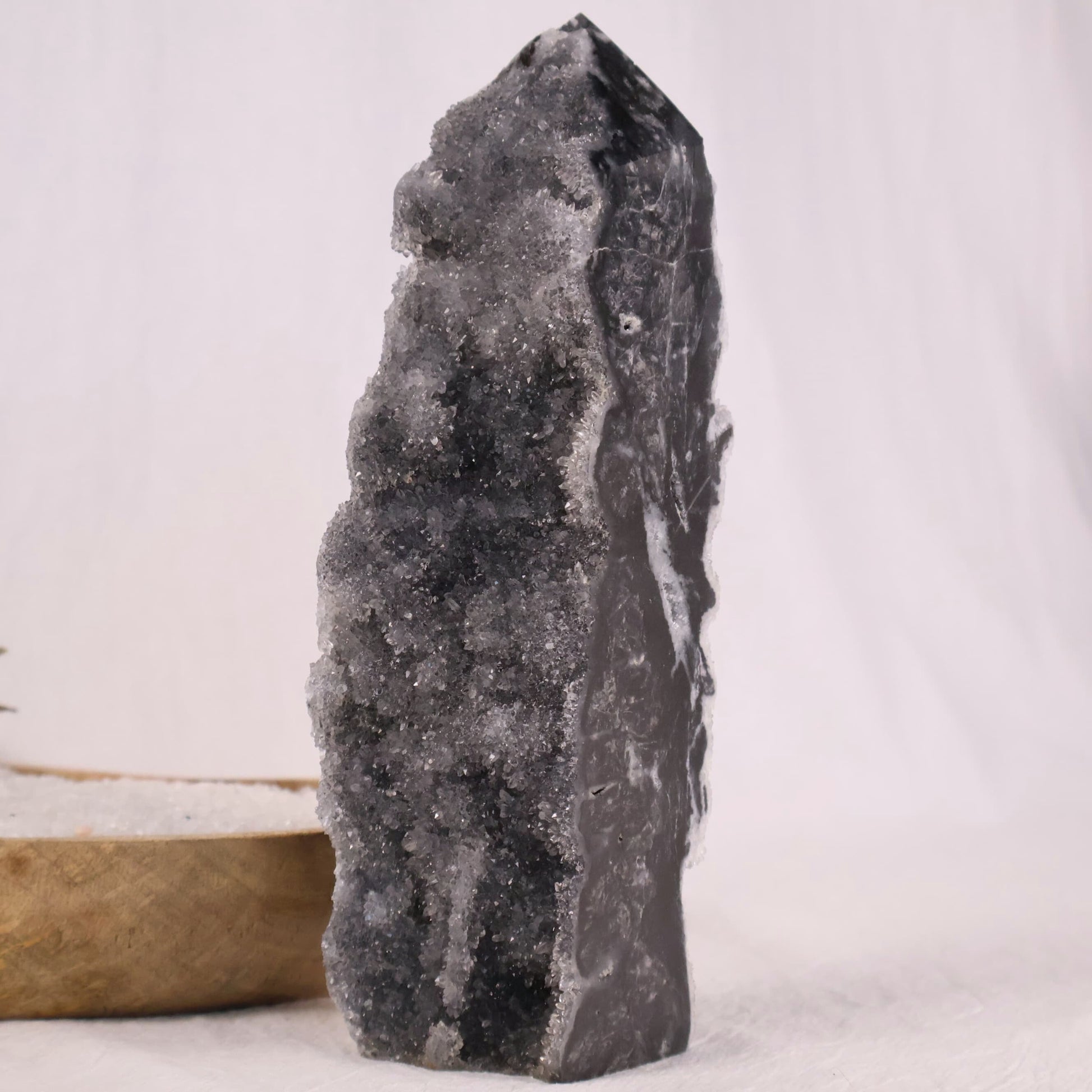 beautiful black sphalerite tower with druzy natural crystal