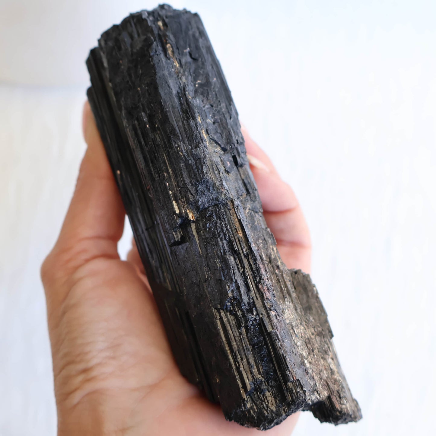 XXL raw Black Tourmaline rough log crystal with natural textured formation
