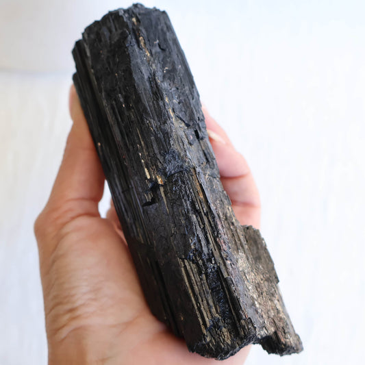 XXL raw Black Tourmaline rough log crystal with natural textured formation