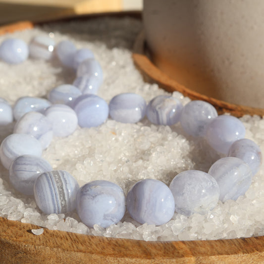 blue lace agate tumble bracelet blue banded crystal stretch bracelet