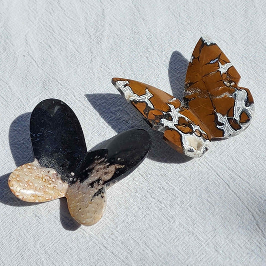 butterfly carvings palm root and brecciated jasper