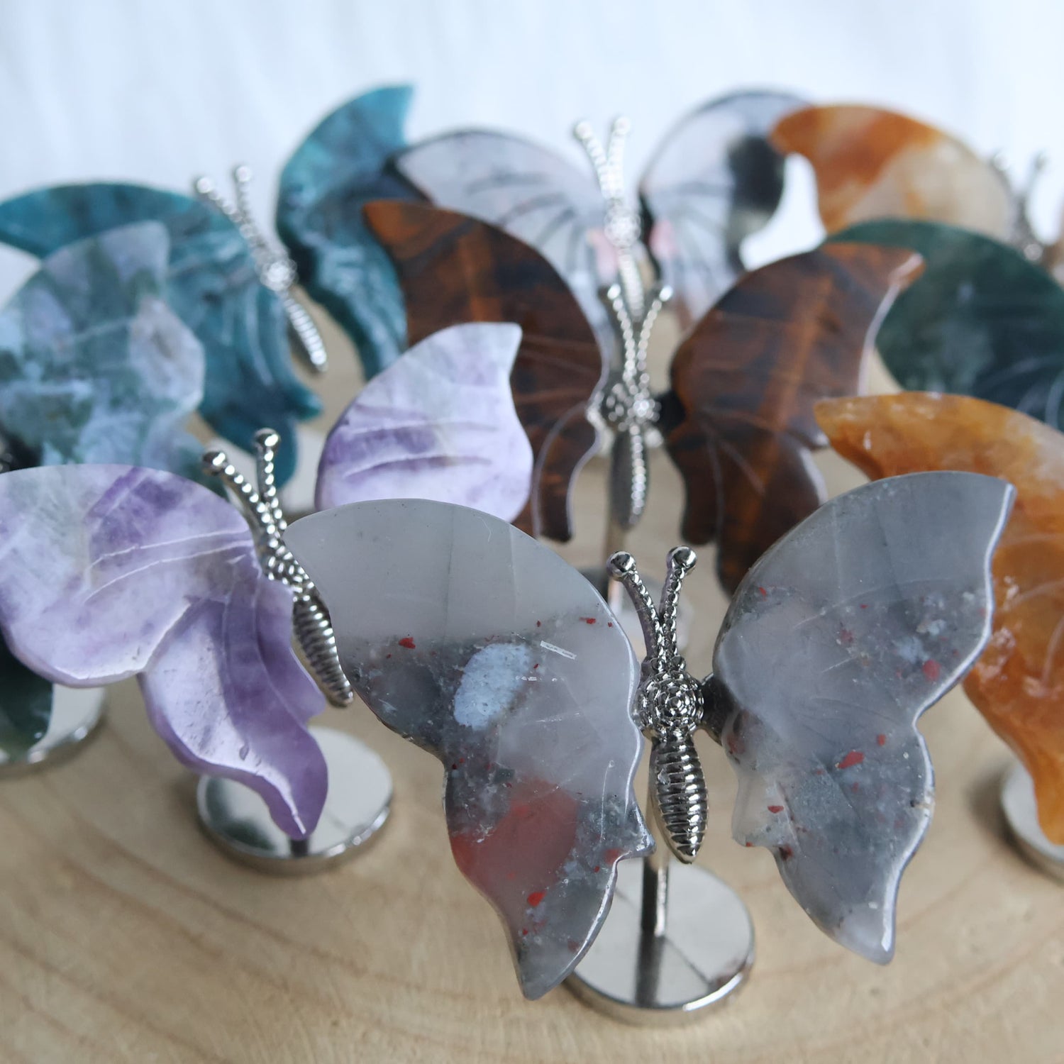 small healing crystal cute butterfly wings on stand