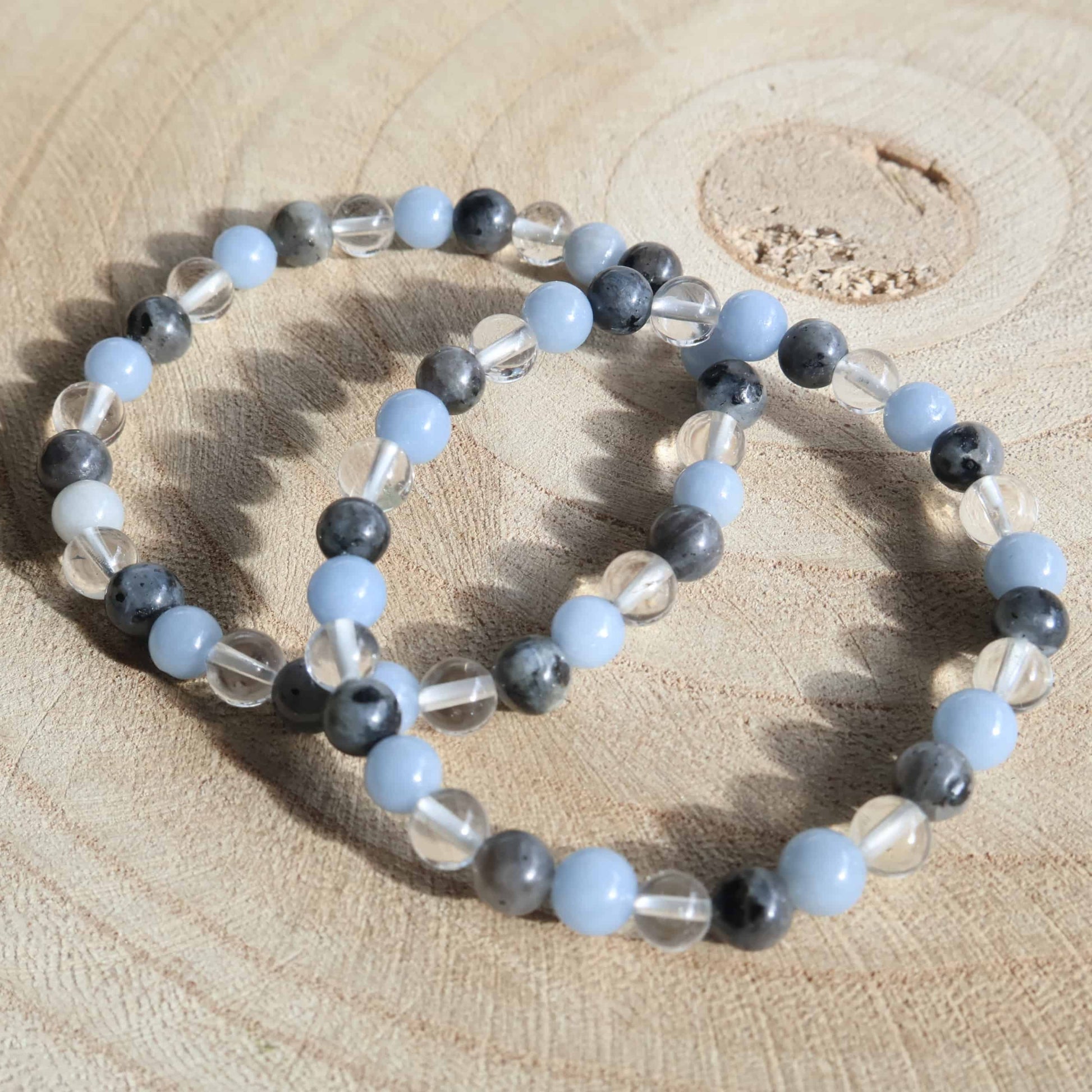 Angelite Larvikite Clear Quartz 6mm bracelet calming crystal jewellery