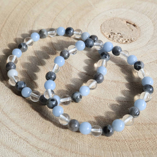 Angelite Larvikite Clear Quartz 6mm bracelet calming crystal jewellery