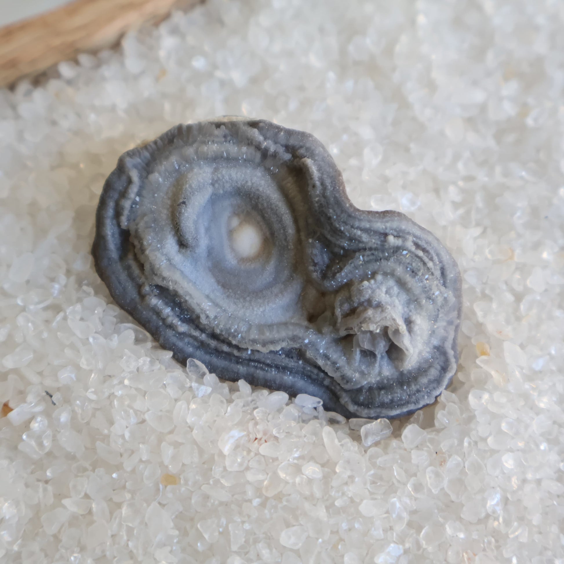 Grey Chalcedony rose formations with natural druzy crystal centres and soft layered patterns