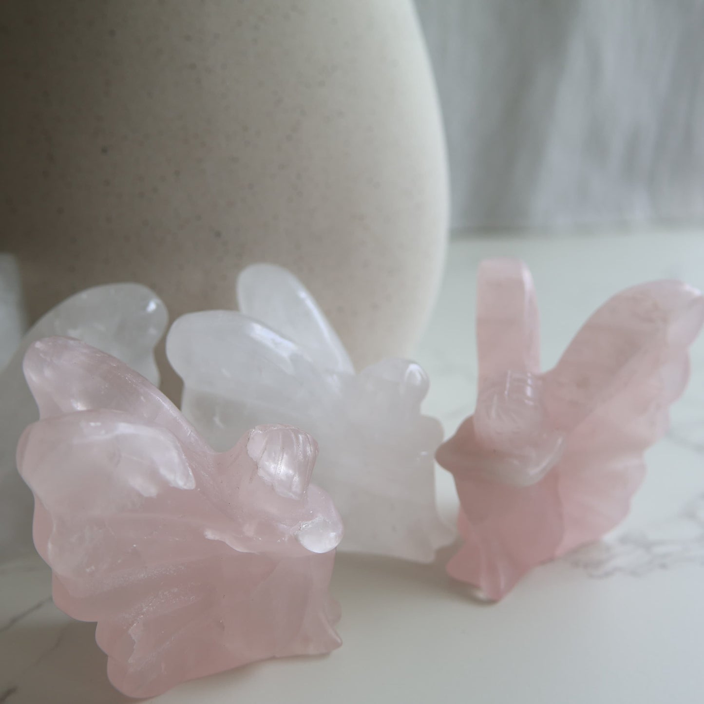 large crystal fairy carving clear quartz or rose quartz 5cm tall pink or clear crystal figurine