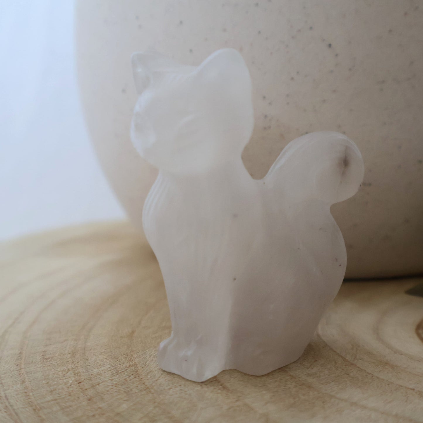 natural clear quartz cat carving crystal