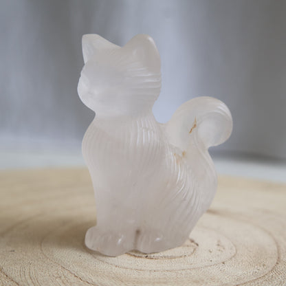 natural crystal cat carvings clear quartz