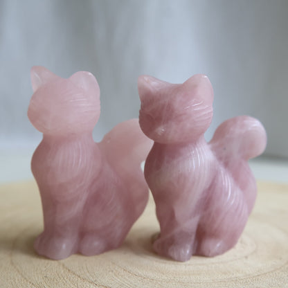 natural crystal cat carvings rose quartz
