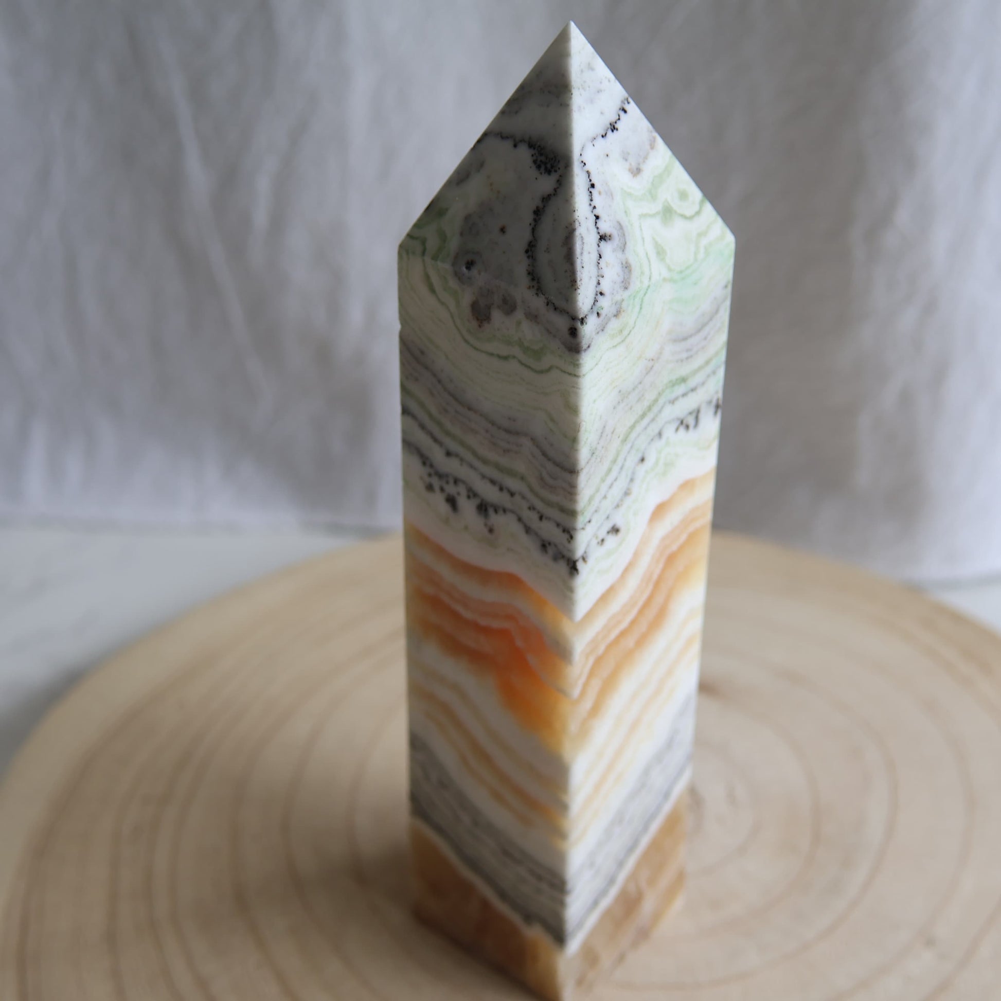 dendritic orange calcite tower 17cm 516g exact piece crystal tower stonewild australia