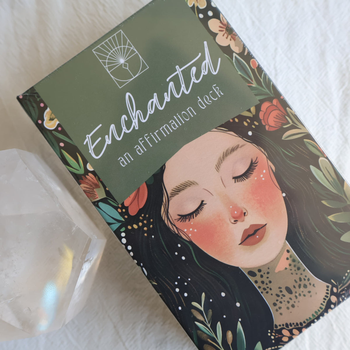 Enchanted An Affirmation Deck boxed card set featuring illustrated botanical and fairy-tale inspired artwork.