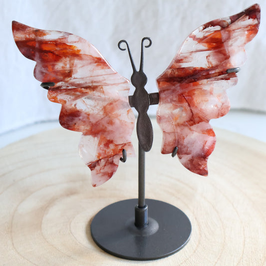 red fire quartz butterfly wings on stand natural crystal