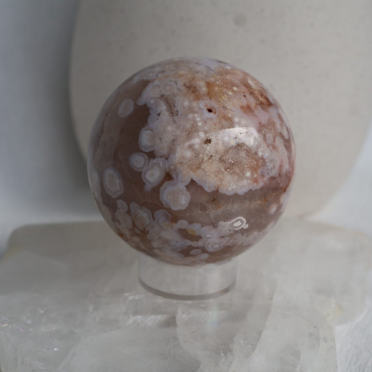 beautiful flower agate sphere with druzy pockets natural crystal