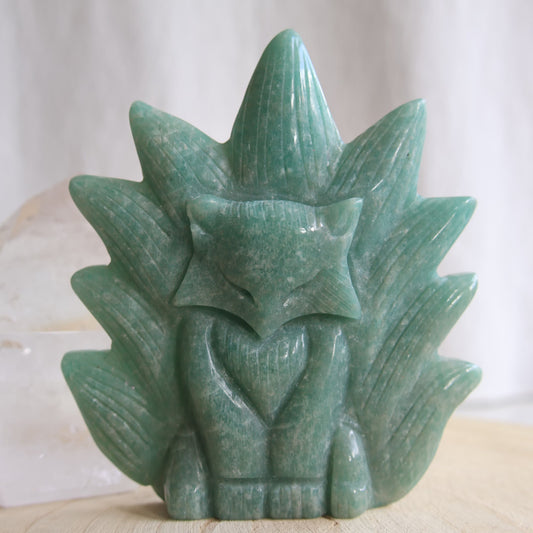 Green Aventurine nine tailed fox crystal carving exact piece 10cm tall 194g natural aventurine carving Stonewild Australia