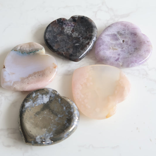 heart shaped crystal worry stone pyrite dream amethyst flower agate yooperlite stonewild australia