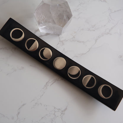 Soapstone incense holder with moon inlay design, long rectangular ash catcher for incense sticks