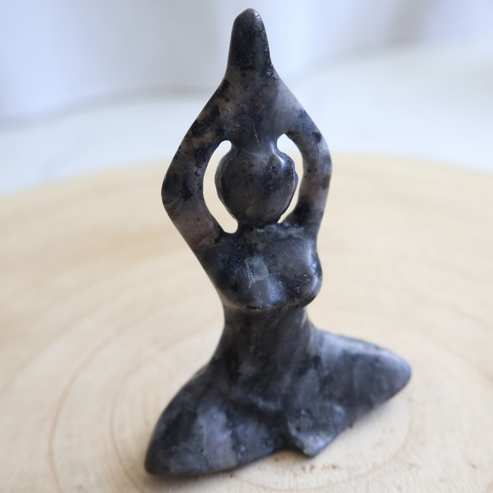 yoga lady crystal carving 7.5cm larvikite meditation statue stonewild australia