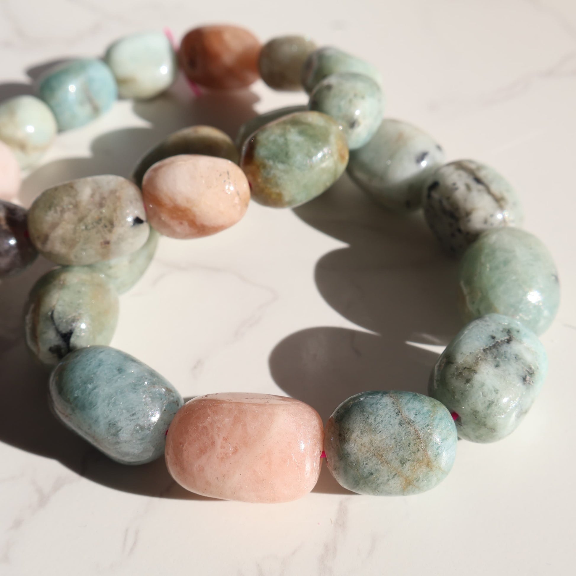 Morganite tumble bracelet soft pink crystal stretch bracelet