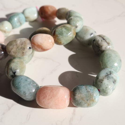 Morganite tumble bracelet soft pink crystal stretch bracelet