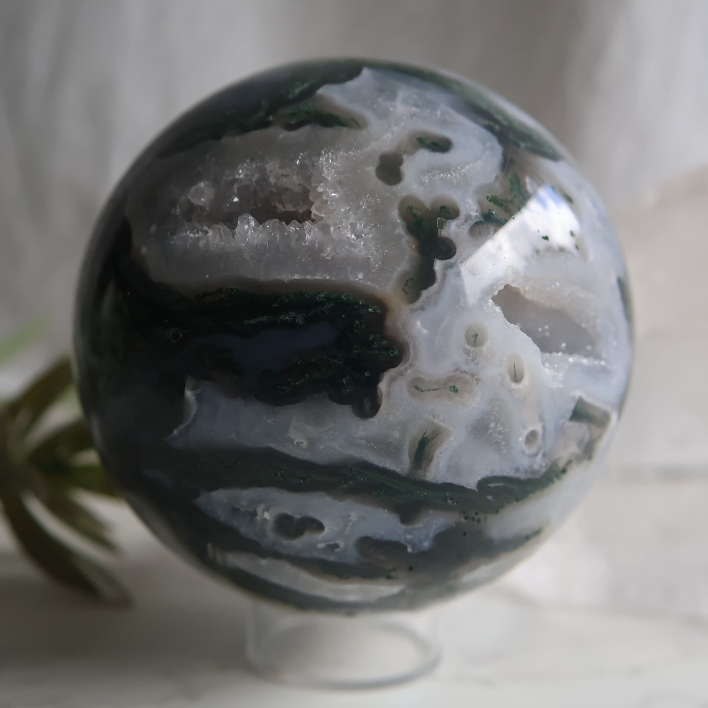 moss agate sphere druzy quartz cluster 8.5cm 848g exact piece stonewild australia