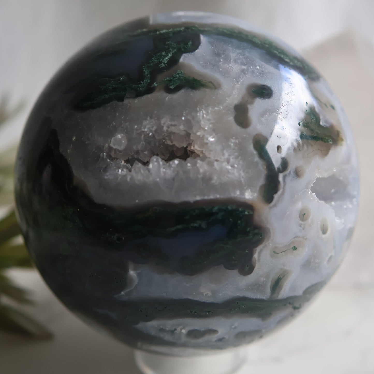 moss agate sphere druzy quartz cluster 8.5cm 848g exact piece stonewild australia