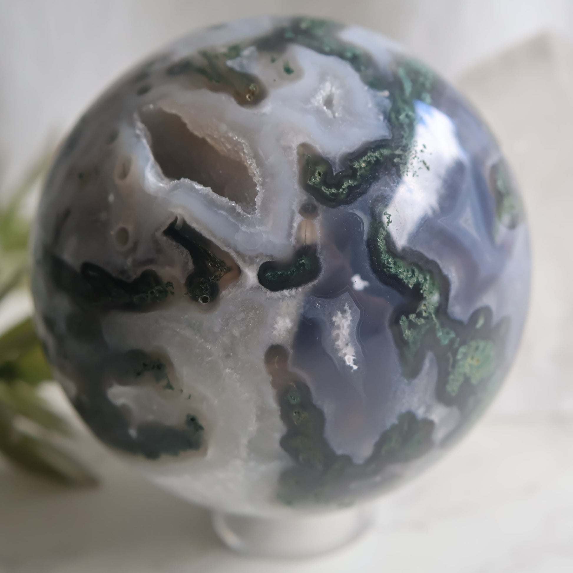 moss agate sphere druzy quartz cluster 8.5cm 848g exact piece stonewild australia