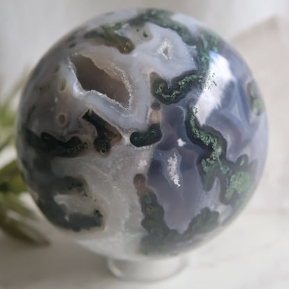 moss agate sphere druzy quartz cluster 8.5cm 848g exact piece stonewild australia