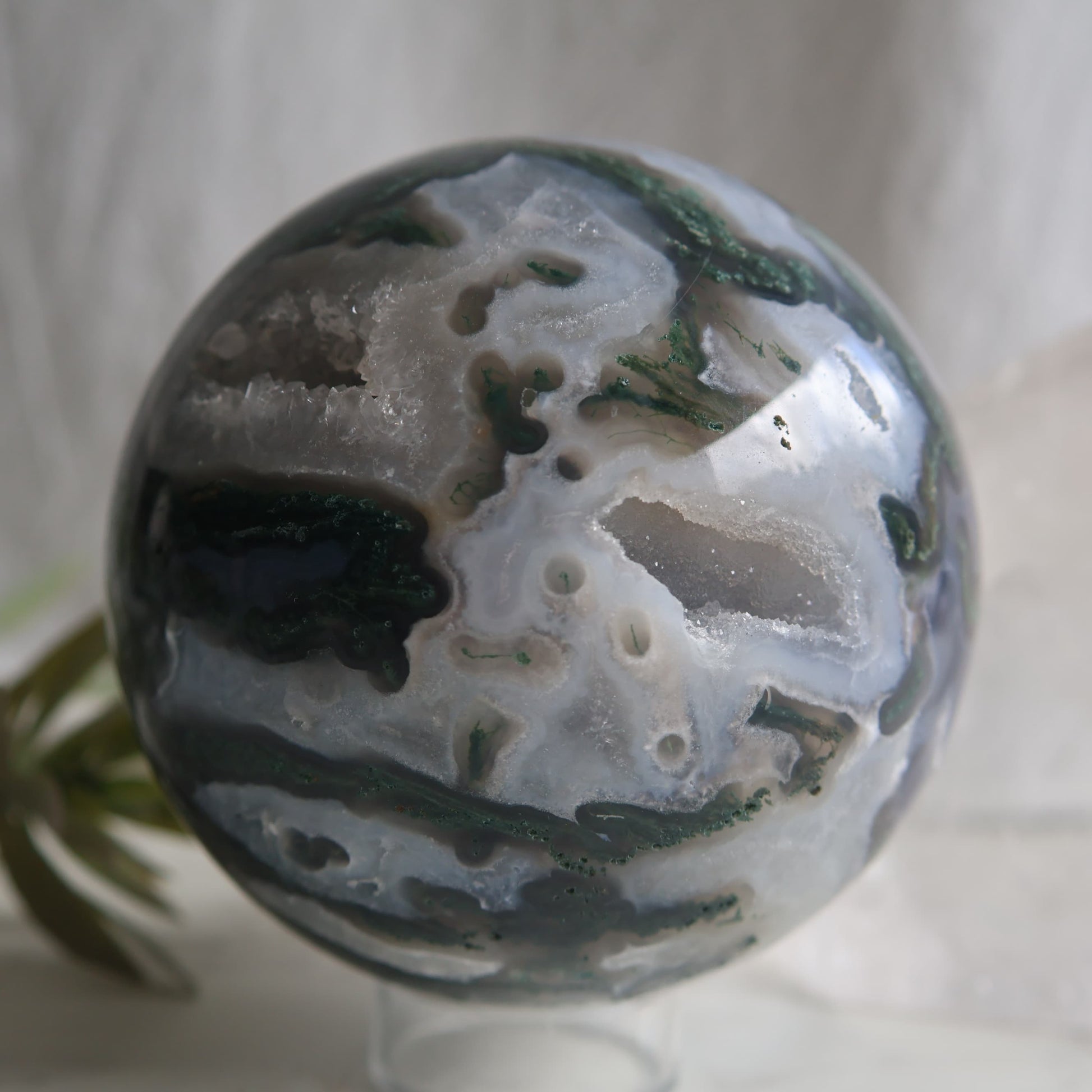 moss agate sphere druzy quartz cluster 8.5cm 848g exact piece stonewild australia