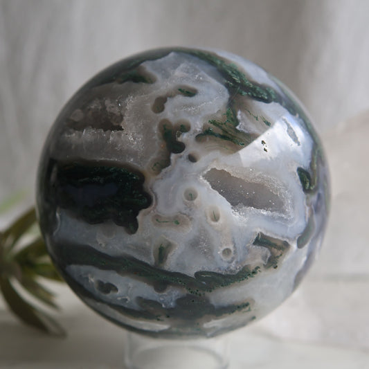 moss agate sphere druzy quartz cluster 8.5cm 848g exact piece stonewild australia