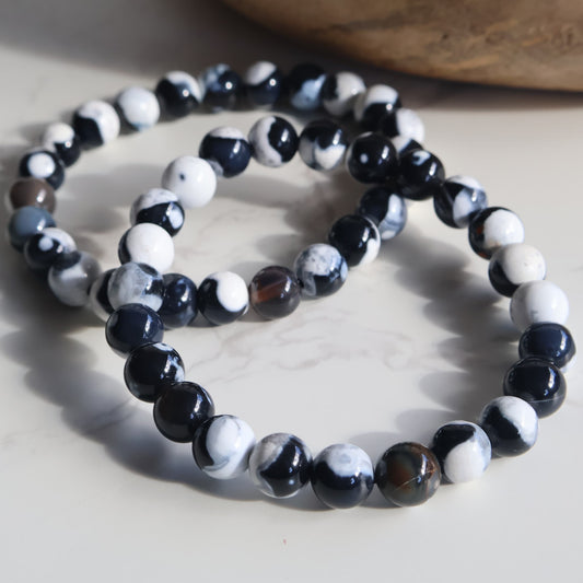 orca agate 8mm bead bracelet grey navy blue white banded stone stretch bracelet natural crystal jewellery