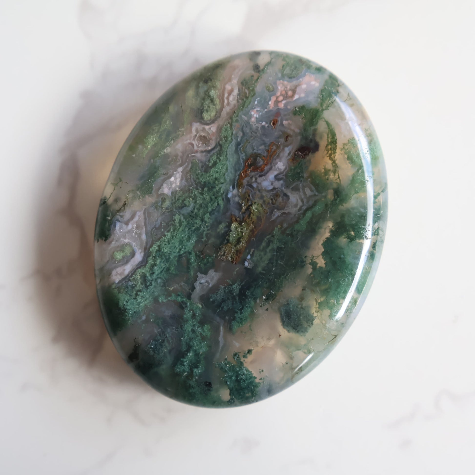 oval crystal worry stone thumb stone moss agate stonewild 