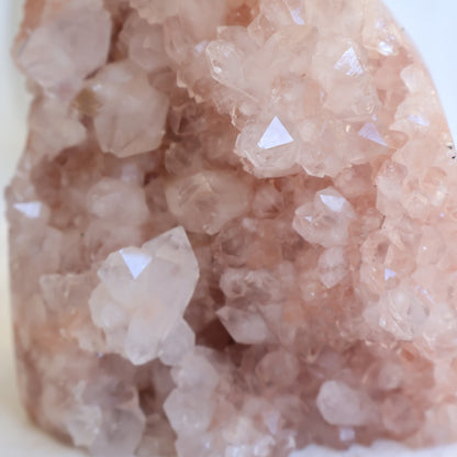 pink amethyst cluster freeform with soft blush tones and sparkling crystal points