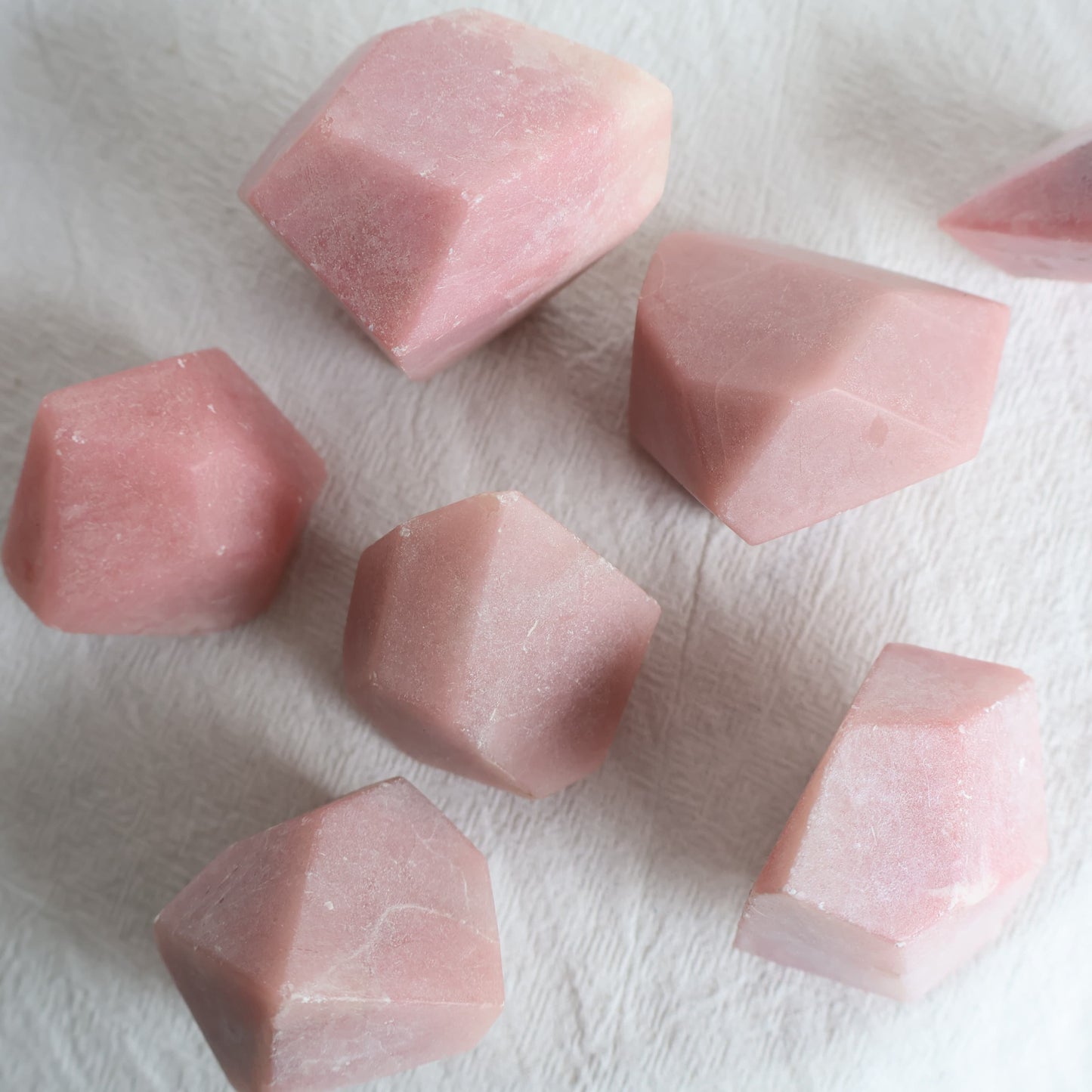 Natural Pink Opal crystal with soft blush pink colouring, milky tones and unique natural variations and markings.