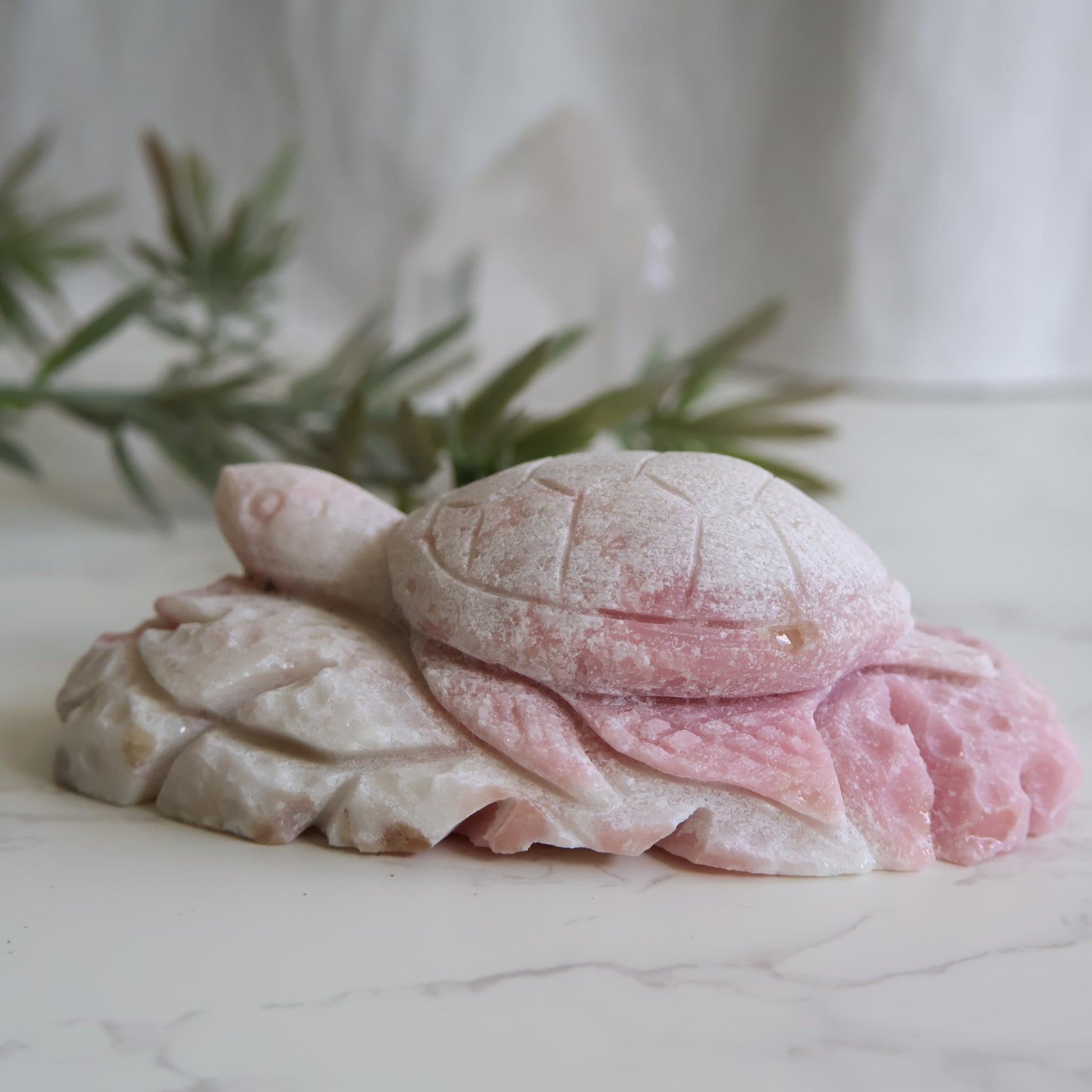pink opal turtle carving soft pink crystal turtle figurine 12.5cm long 393g