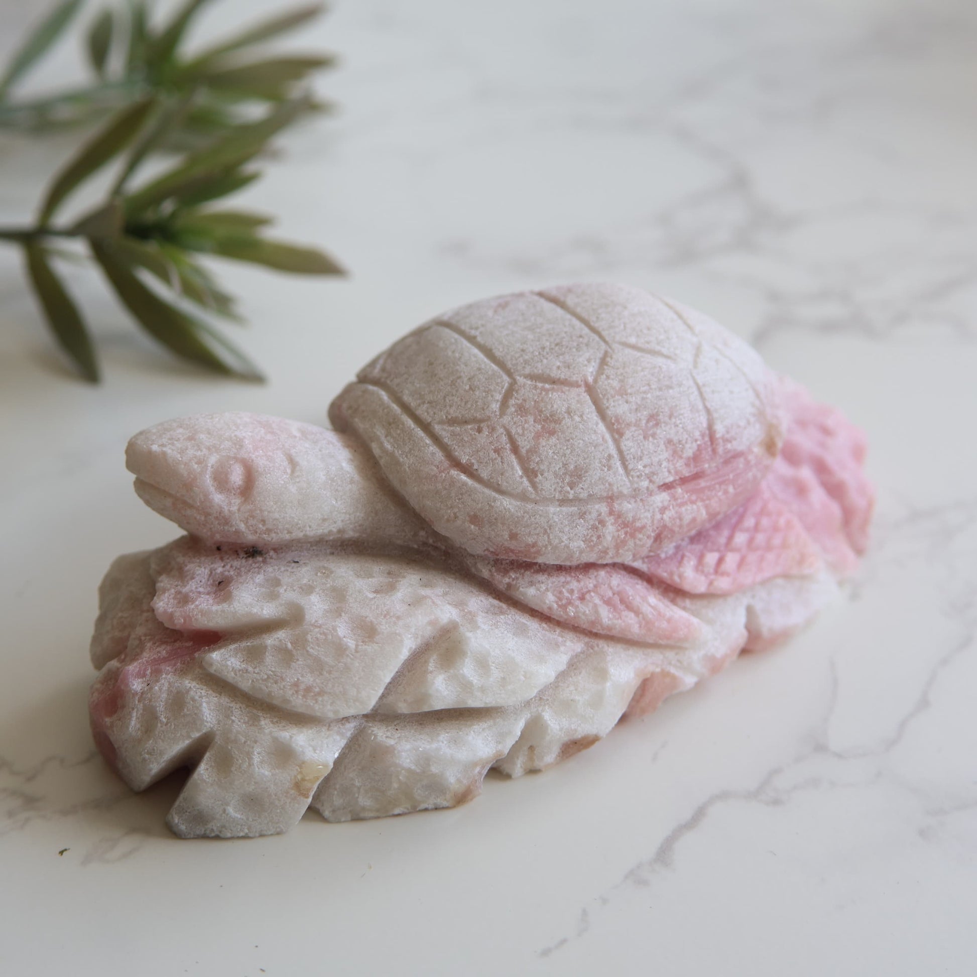 pink opal turtle carving soft pink crystal turtle figurine 12.5cm long 393g